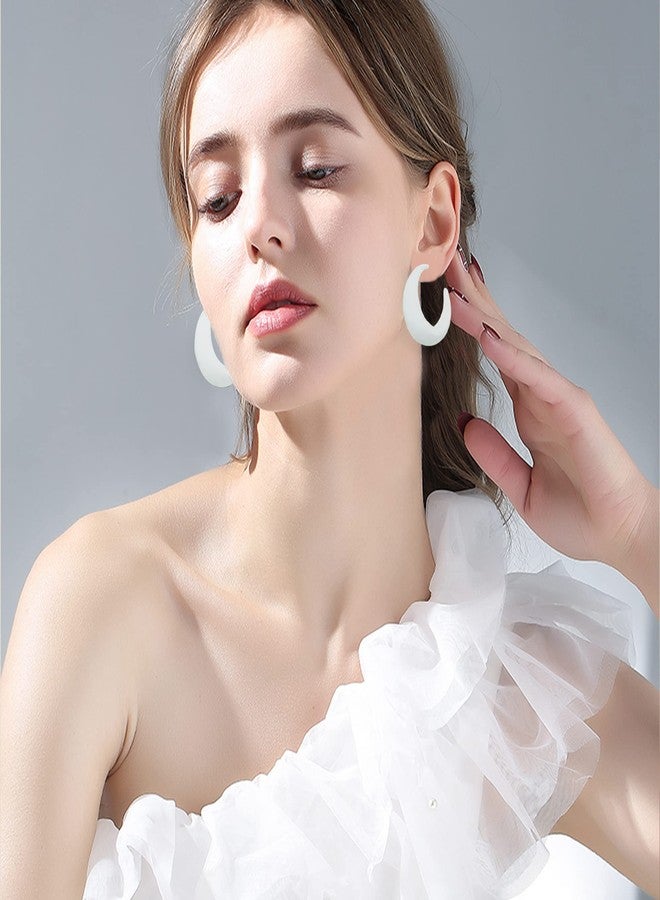Anmpab Acrylic Resin Hoop Earrings - 70s 80s Colorful C Shape Trendy Chunky Cute Candy Earrings - White - Image 2